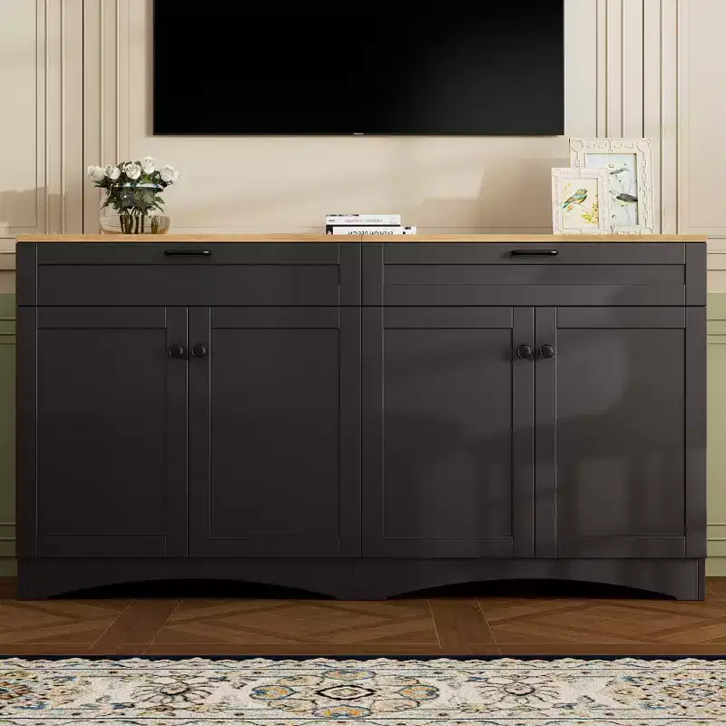 Wood TV Stand with 2 Drawers for 70 inch TV, TV Storage Cabinet with Adjustable Shelves, Mid-Century Entertainment Center Console Table