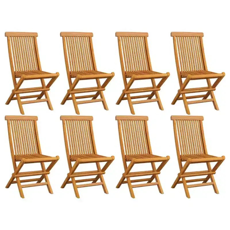 vidaXL Folding Patio Chairs - 8 pcs Set - Retro Style - Solid Teak Wood - Classic Design for Outdoor Use, Easy Storage - Brown