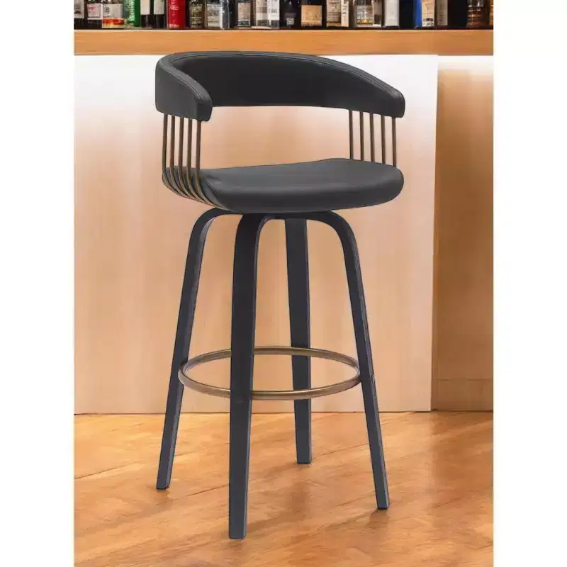 HomeRoots 31 Black Faux Leather Swivel Bar Height Bar Chair