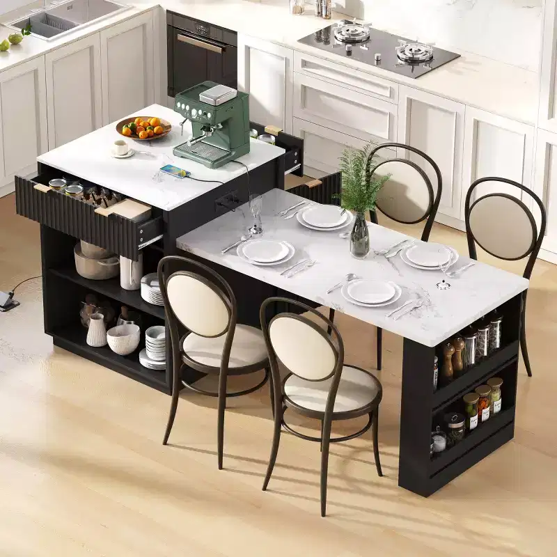 Modern Kitchen Island with Extendable Dining Table for 24, Space-Saving Kitchen Island with Storage for Kitchen or Dining Room-Panipeachy