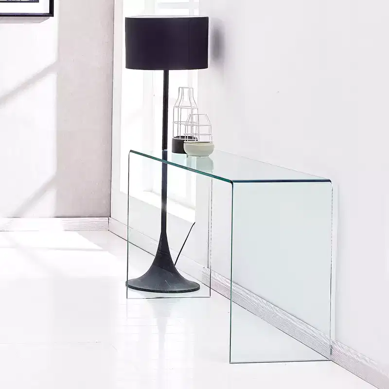 Tempered Glass Console Table with Rounded Edges, Modern Entryway Table for Hallway and Living Room