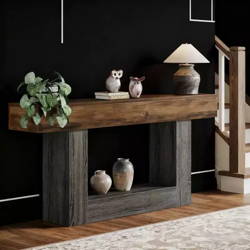 MDF Farmhouse Console Table with Lower Shelf 63''W x 32.28''H x 11.81''D