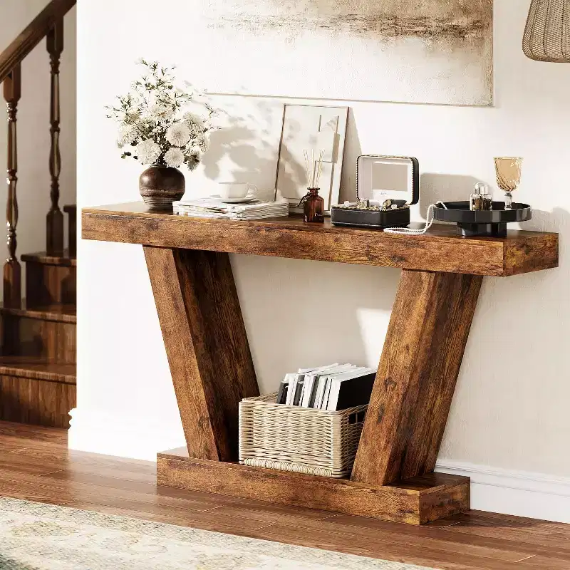 Console Sofa Table, 2-Tier Farmhouse Narrow Table Behind Couch Sofa, Extra-Long, Accent Entryway Table for Hallway, Foyer, Living Room