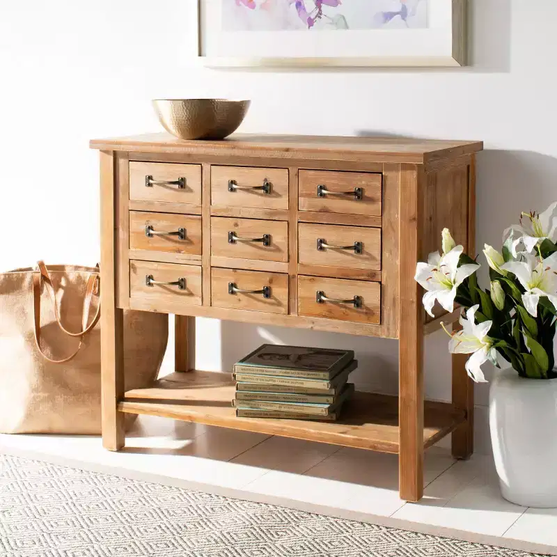 Mendie 6 Drawer Table - Natural Oak