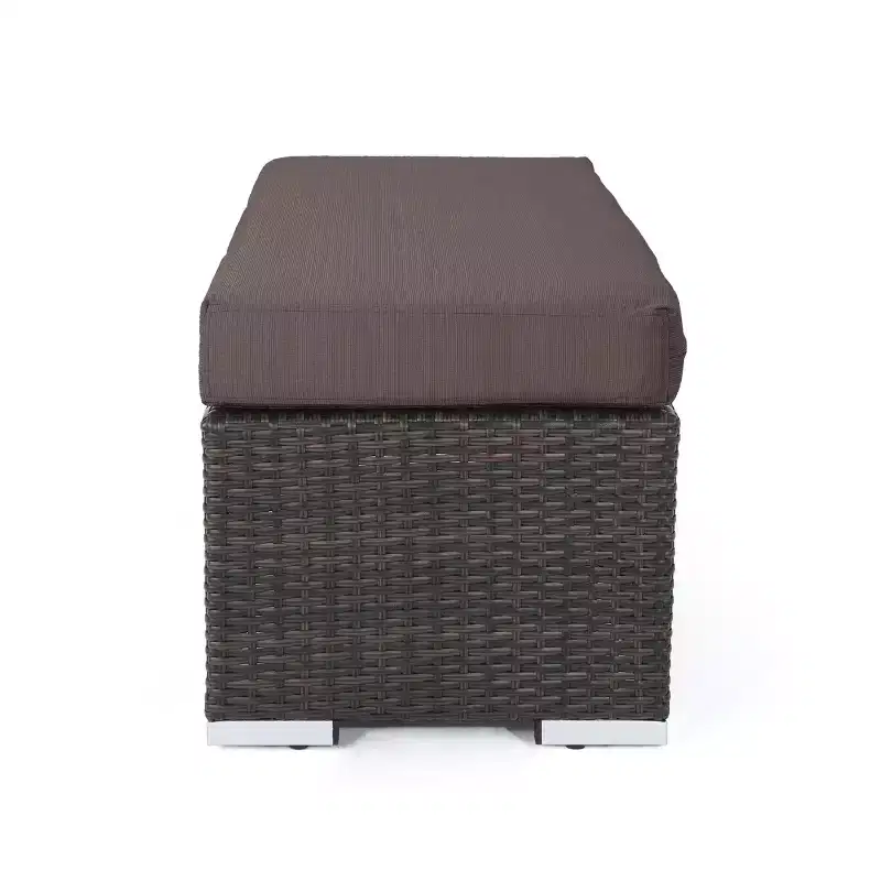 Christopher Knight Home Bard Patio Rustic PE Rattan Bench with Cushion