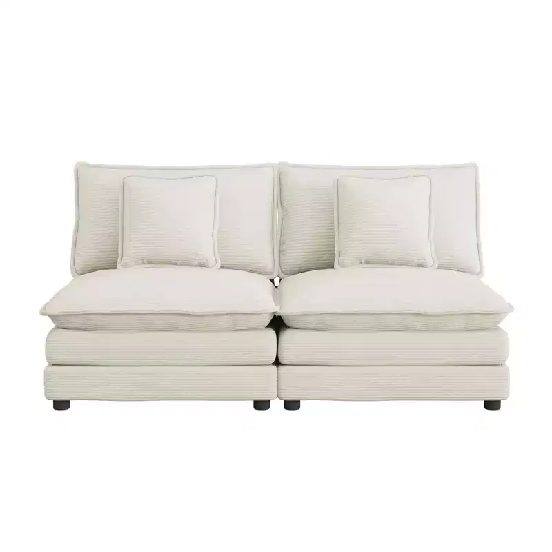 MAYEERTY 70.8 Modern Sofa Modular Sofa Upholstered Corduroy Sofa with Two Pillows for Living Room Beige