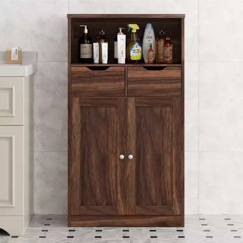 Freestanding Bathroom Storage Cabinet with Doors, Drawers & Adjustable Shelf