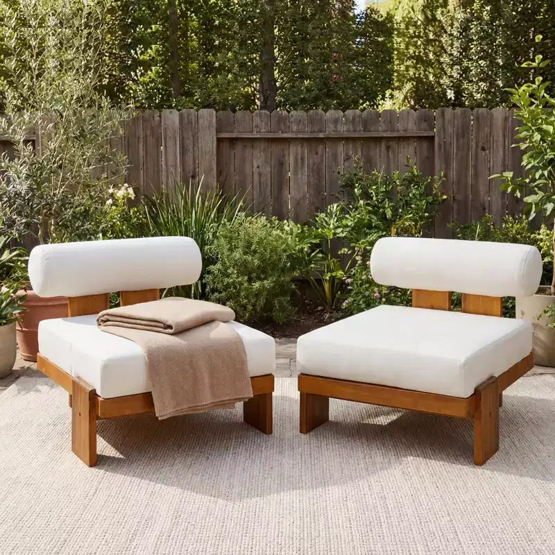 Christopher Knight Home Kavya Modern Acacia Upholstered Patio Club Chairs (Set of 2)