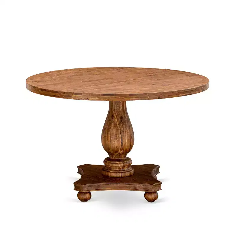 HomeStock Irving Round Dining Table Rustic Farmhouse Table Sandblasted Walnut Finish