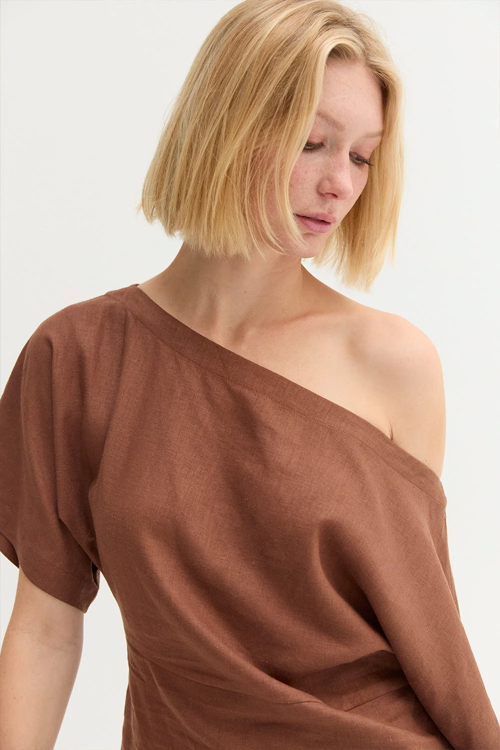 One Shoulder Linen Blend Top