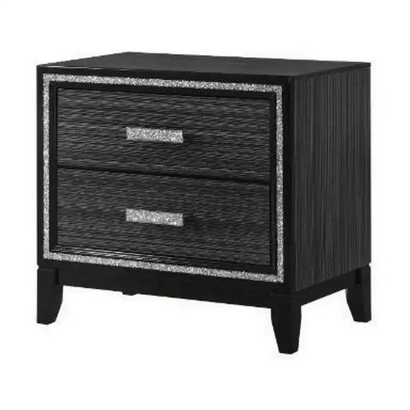 2-Drawer Nightstand with Shimmery Details – Modern Bedside Table, Black