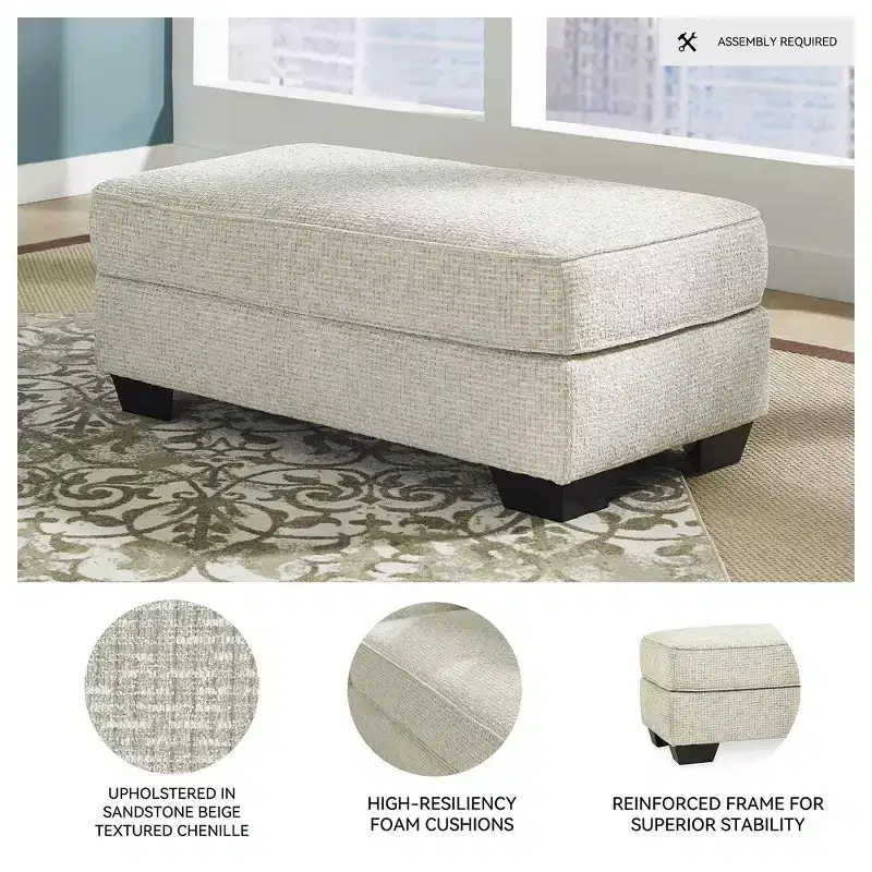 Ottoman, Sandstone Chenille Upholstered Living Room Footrest