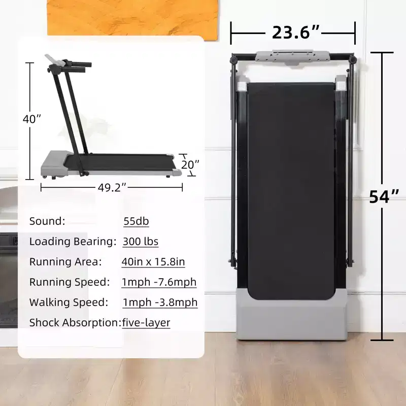 NAYSAYE Foldable Home Treadmill, Multifunctional Exercise Equipment for Walking and Running Fitness, Gray, 49.2*23.6*42.9