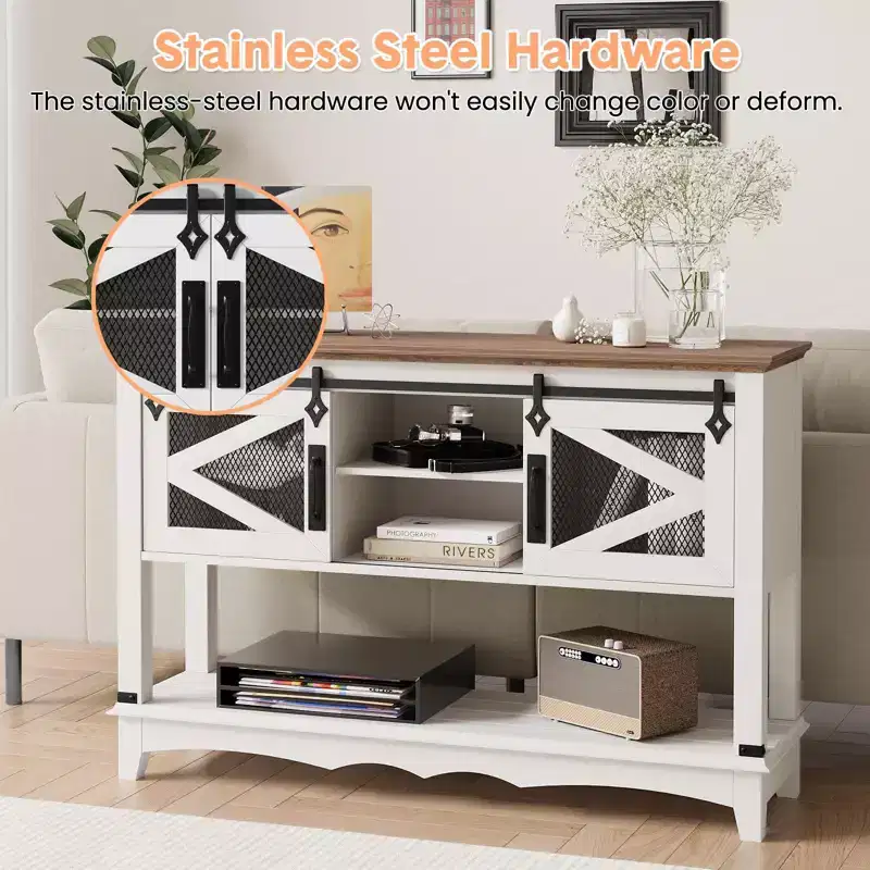 Entryway Table w/Sliding Barn Doors, Farmhouse Console Table w/Storage, Rustic Sofa Table w/Adjustable Shelf for Entryway, Hallway, Living Room