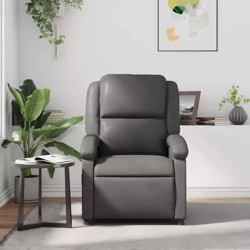 Manual Recliner Chair with Adjustable Back & Footrest - Gray Faux Leather