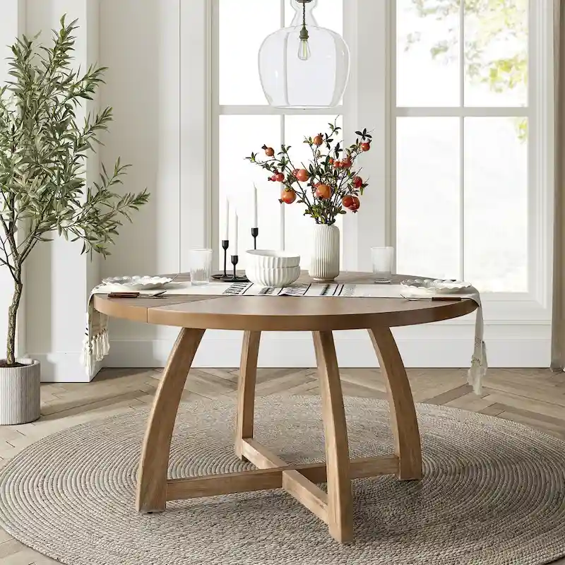 Round Dining Table, Mid-Century Style, Seats 5–6, Walnut / Natural / Black