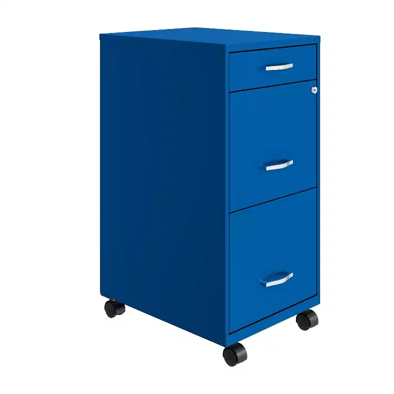 Space Solutions 18" Deep 3 Drawer Mobile Letter Width Vertical File Cabinet Classic Blue