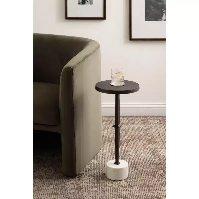 Pedestal Drink Table, 10x10x22, Bronze and Marble