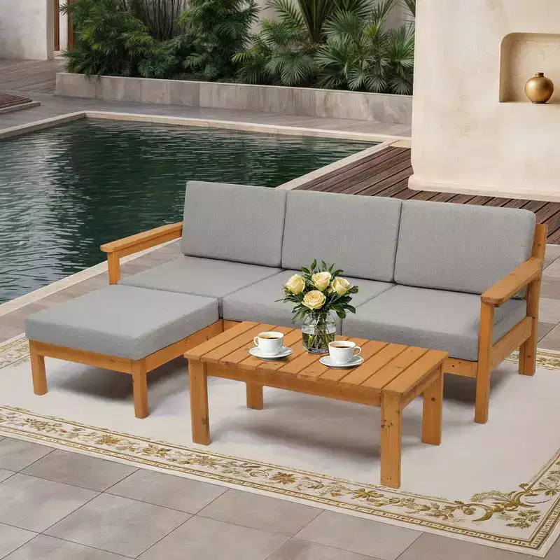 Karl Home Patio 5-Piece Wood Sectional Sofa Set