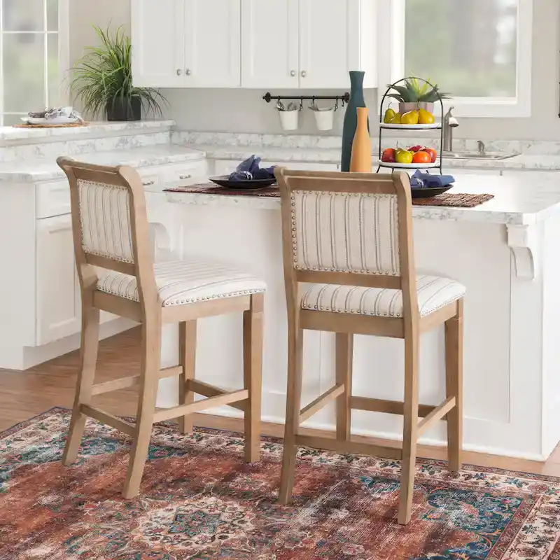 Demi Rustic Grey Solid Wood Striped 26-Inch Counter Stool