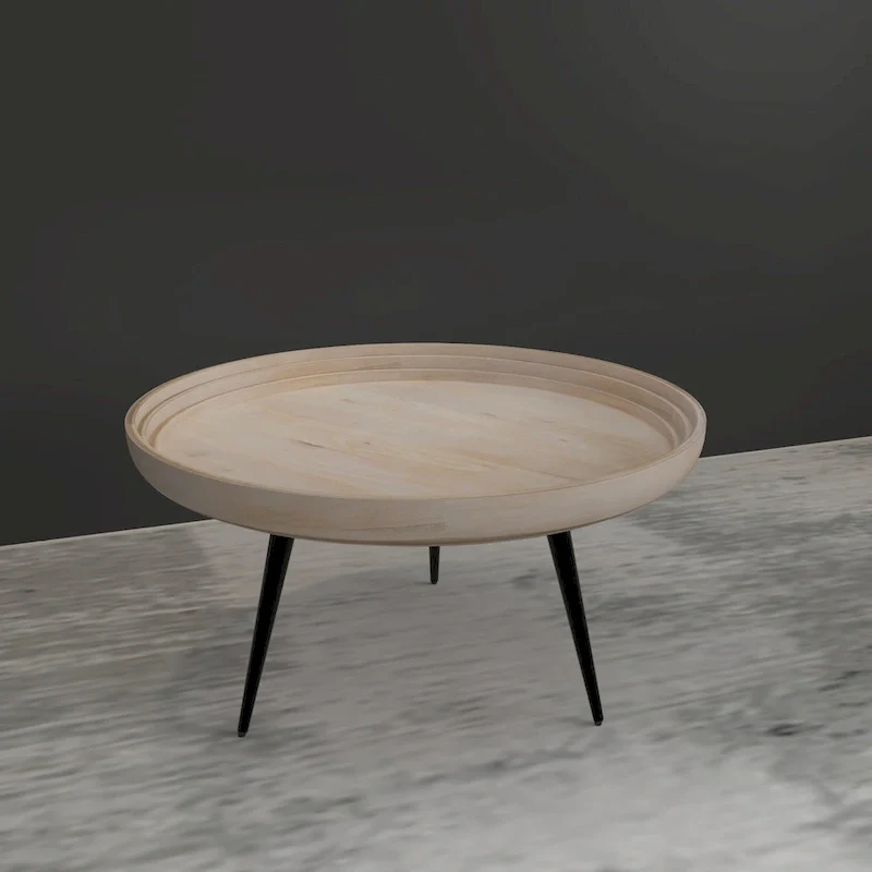 30-Inch Round Tray Top Coffee Table, Handcrafted Mango Wood, Washed White