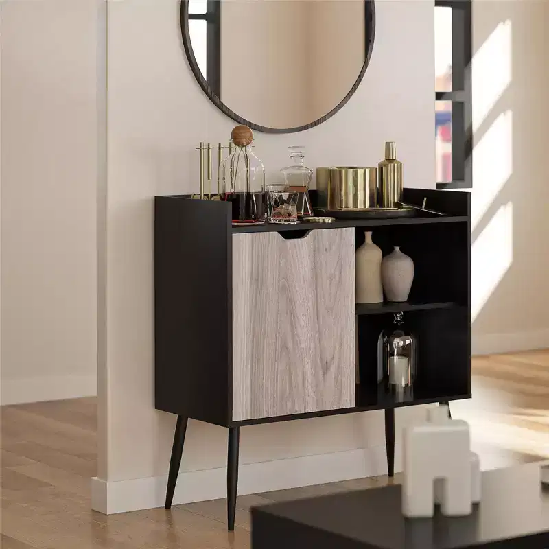 RealRooms Grafton Bar Cabinet, Black Oak