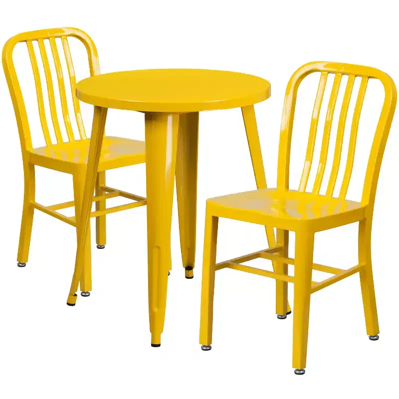 Emma and Oliver Commercial Grade 24 Round Metal Indoor-Outdoor Table Set & 2 Slat Back Chairs