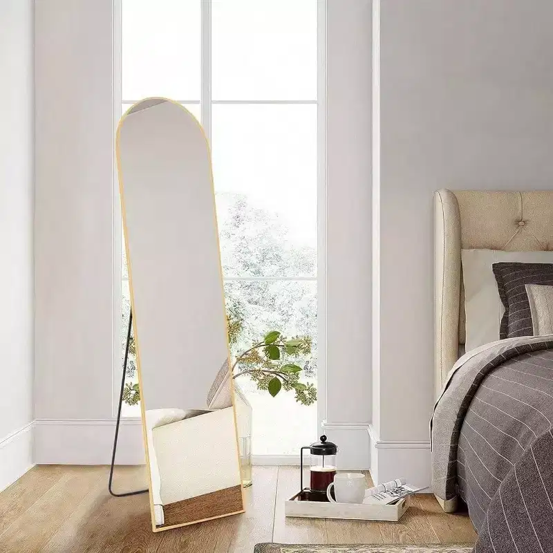 59.1x15.8 Gold Arched Mirror - Shatterproof Nano Glass & Aluminum Frame with Stand. For Floor, Wall, or Lean Use