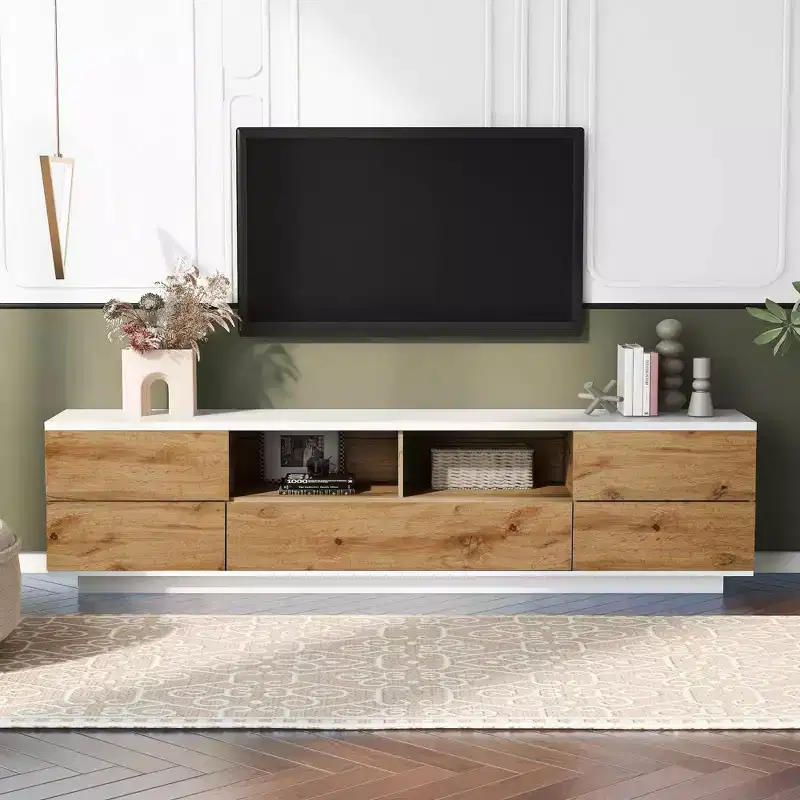 Modern TV Stand for TVs up to 80, Media Console with Multifunctional Storage, Entertainment Center with Door Rebound Device, TV Cabinet
