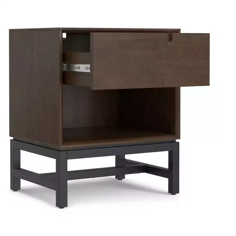 Devlin SOLID HARDWOOD 20 inch Wide Industrial Mid Century Nightstand in Walnut Brown