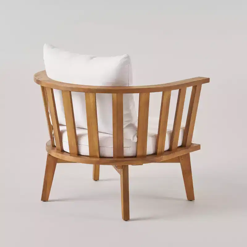 Chilian 2pc Acacia Wood Chair and Table Set - Teak/White - Christopher Knight Home: Weather-Resistant, with Cushions