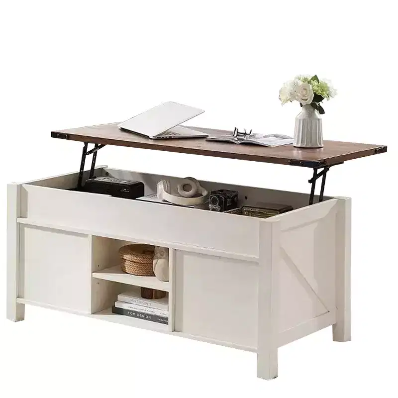 SinCiDo 48 Farmhouse Lift Top Coffee Table with Sliding Barn Door & Adjustable Shelf