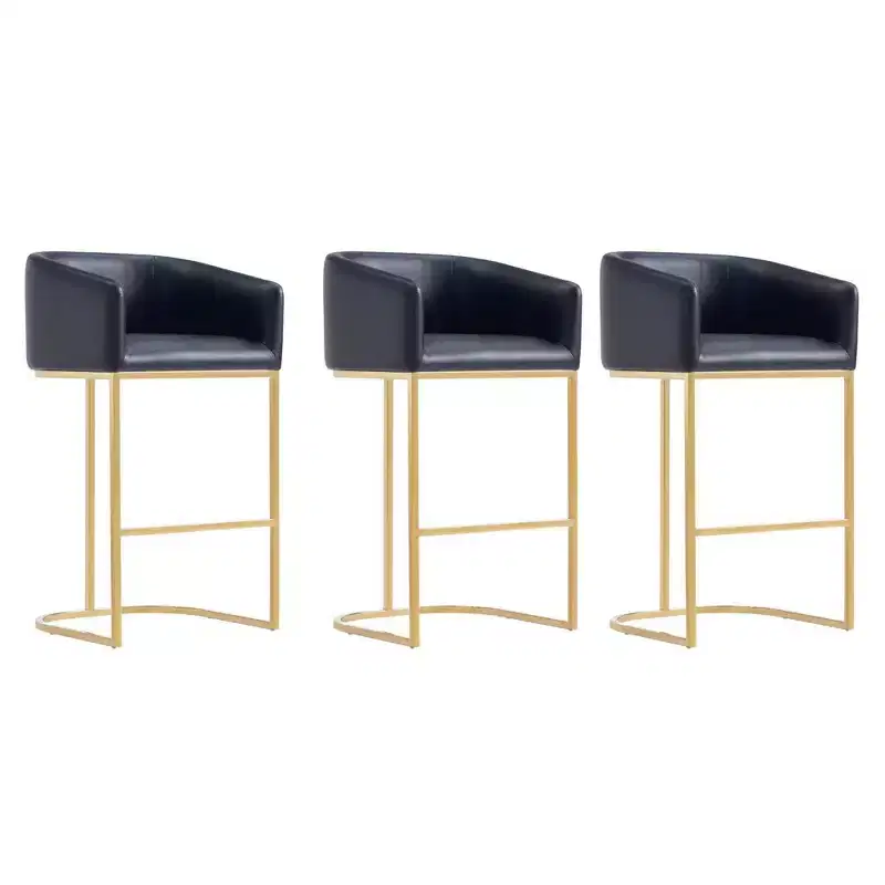 Manhattan Comfort Set of 3 Louvre Barstools Black/Titanium Gold