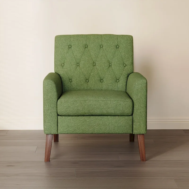 LUE BONA Mid-Century Modern Upholstered Linen Fabric Button Tufted Accent Chair Set of 2 - 28.5 W X 27.25 D X 33.75 H