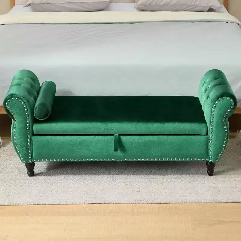Modern Velvet Upholstered Tufted Storage Ottoman