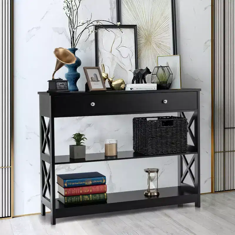 Console Table Drawer Shelves Sofa Accent Table Entryway Hallway Black/White