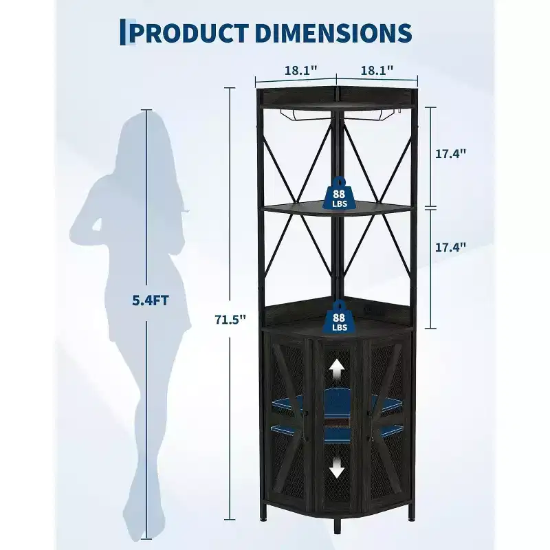 Garvee 5-Tier Corner Bar Cabinet, 71.5 Tall Liquor Cabinet with LED Lights for Home