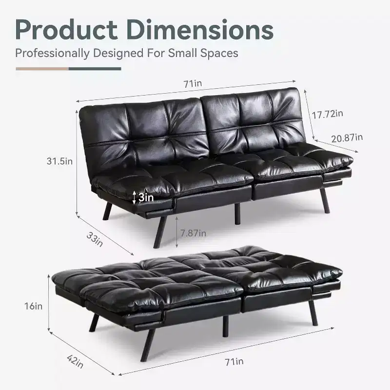 71 Futon Convertible Memory Foam Sofa Bed, Modern Loveseat for Living Room, Adjustable Armrests Backrest Sofabed, Linen Fabric - Light Gray