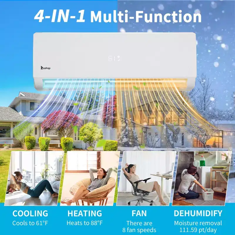 Karl Home 2-Zone 28000 BTU 20 SEER2 Mini Split Air Conditioner with Heat Pump (12K+18K)