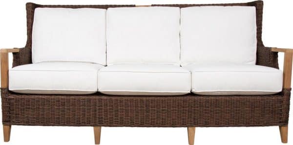 Outdoor Indoor Wicker Teakwood Loveseat with Weather-Resistant Cushions Brown