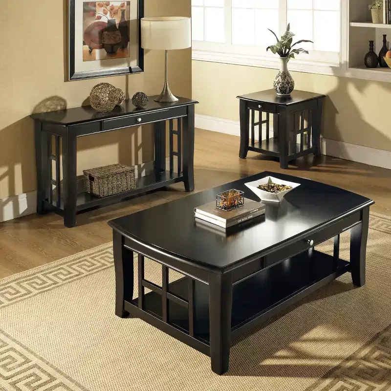 End Table Black: Square Veneer, Fixed Shelf, Drawer, Wood Frame, 23.5" Height
