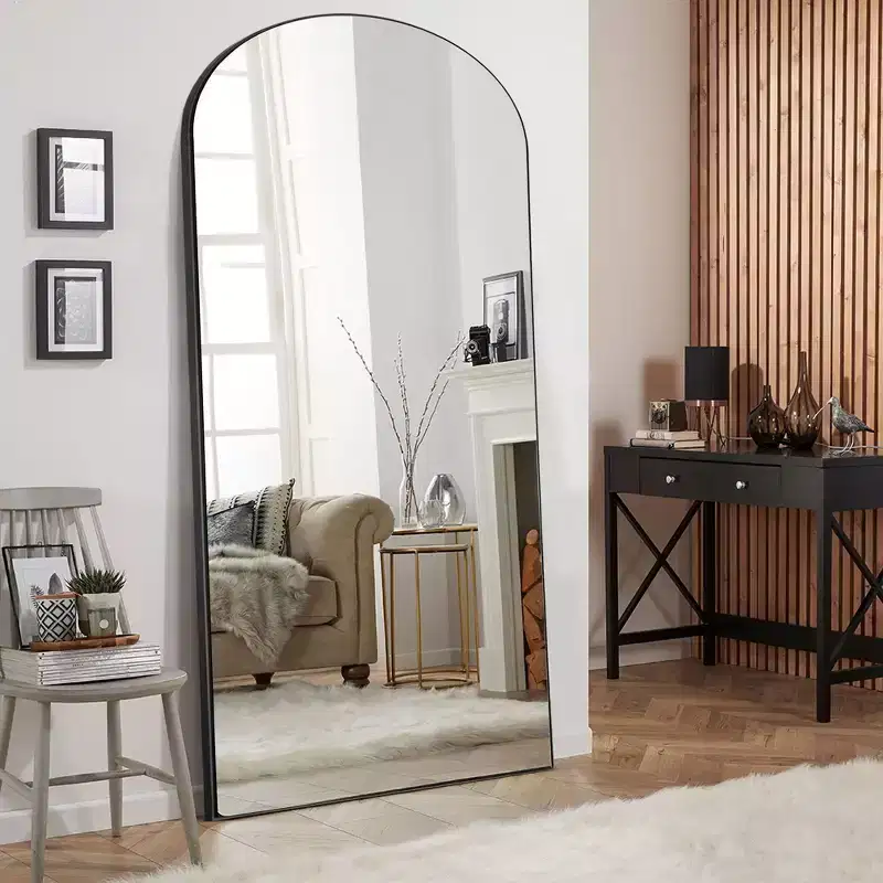 71 x 31 Inch Large Arched Full Length Floor Mirror, Framed Leaning Wall Mirror for Living Room and Bedroom, Black