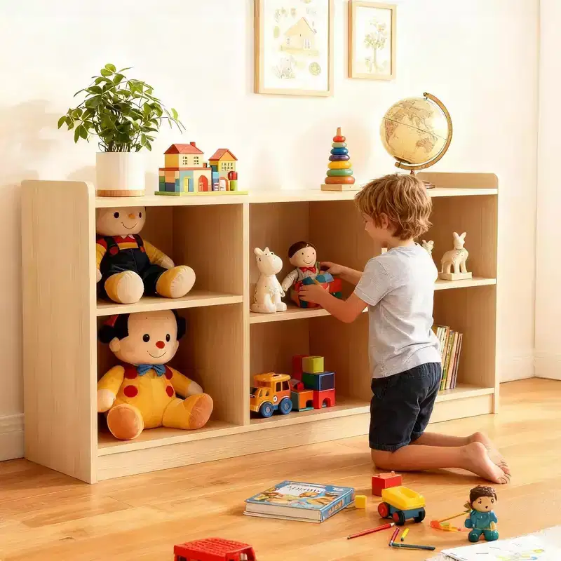Shelf, 6 Compartment Toy & Book Organizer with Adjustable Dividers, Natural Finish Kids' Bookcase for Playrooms & Classrooms
