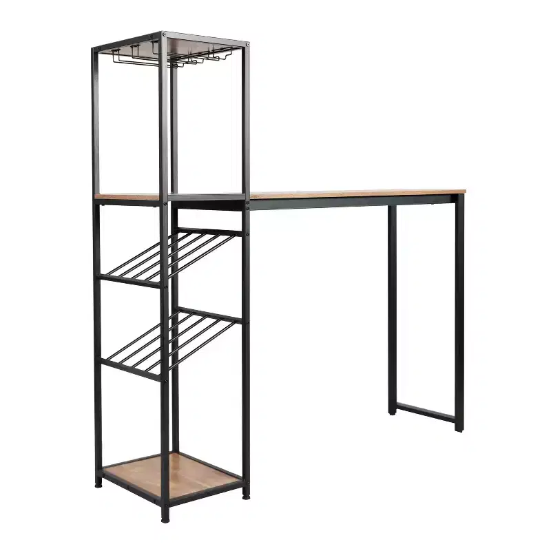 Metal Bar & Wine Table | 2 Slanted Shelves, Bottle & Glass Storage