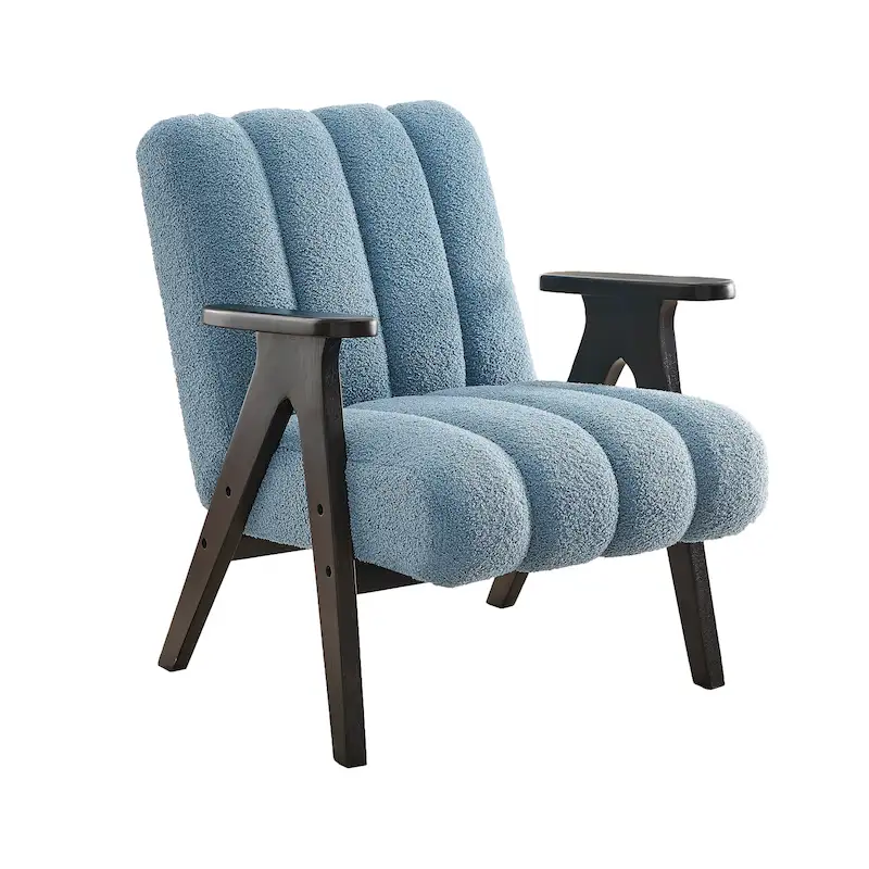 Roundhill Furniture Rella Modern Teddy Sherpa Fabric Accent Chair with Espresso Wood Frame