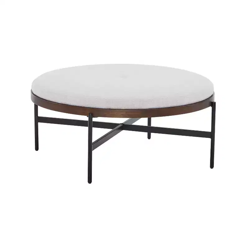 Christopher Knight Home Crestholm Modern Upholstered Round Ottoman with Iron Leg