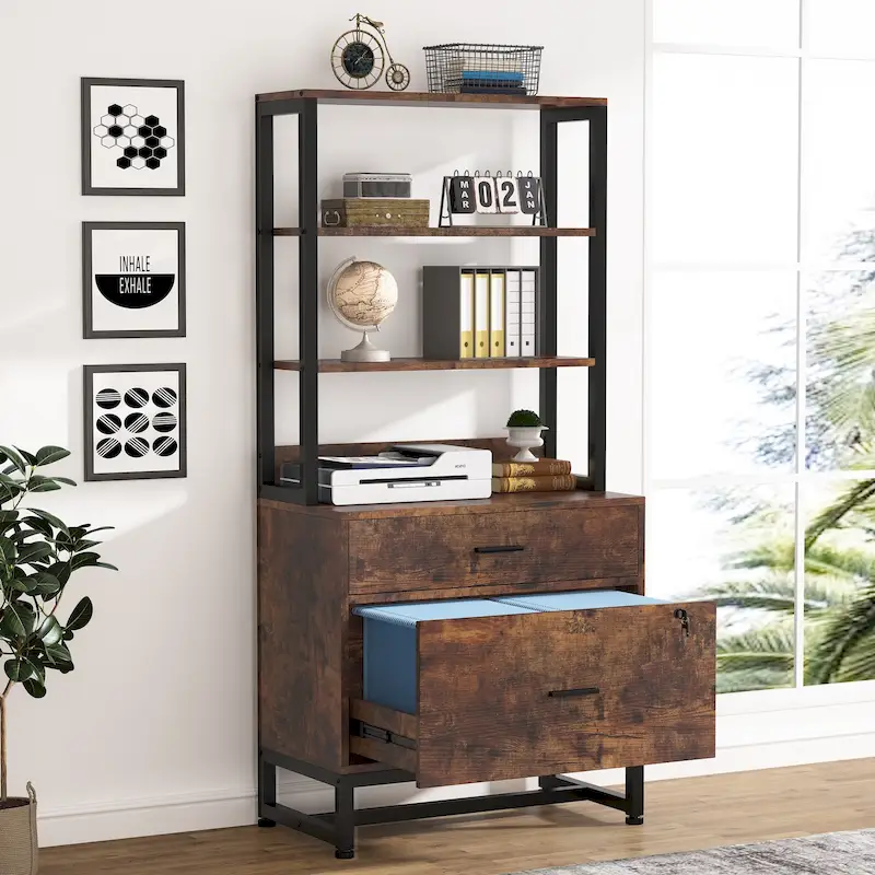 File Cabinet with 2 Drawer, Modern Filing Cabinet Printer Stand with Lock
