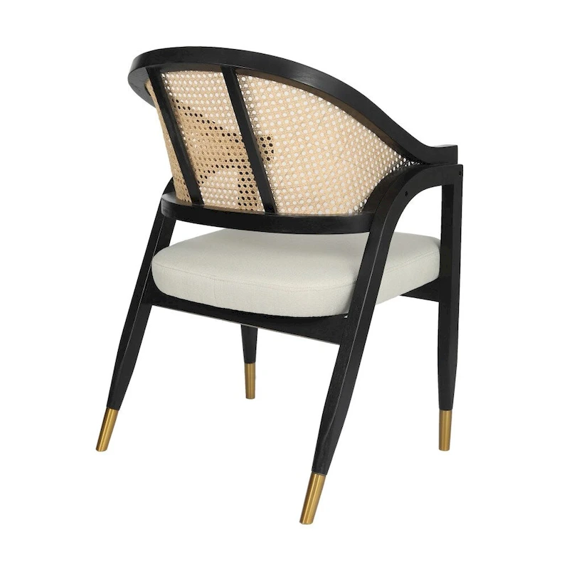 Cane Rattan Woven Back Dining Chair with Upholstered Seat