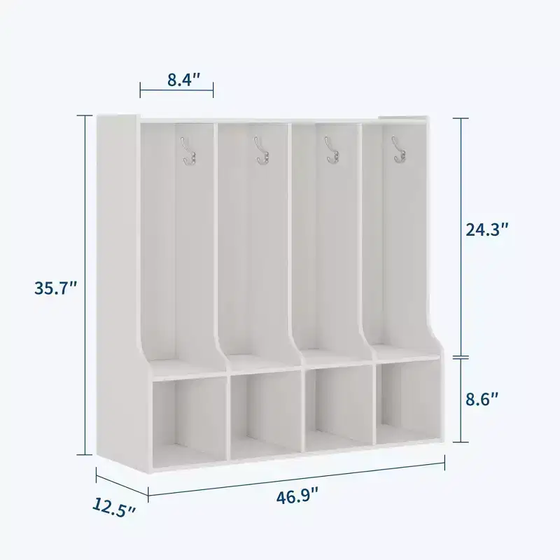 4-Section Classroom Coat Locker with 8 Hooks & 4 Cubbies,Versatile Storage Organizer for Home, School, Nursery, Kindergarten