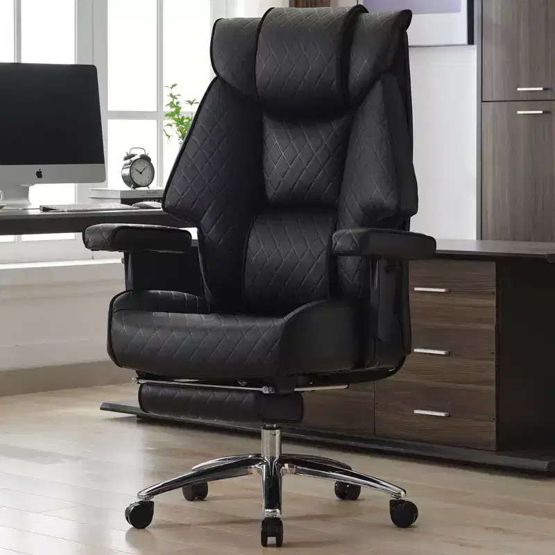 Black PU Leather High-Back Office Chair with Footrest, for 1 Person, up to 400 lbs
